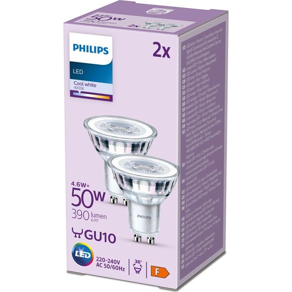 Signify Philips LED classic Lampe 50W GU10 Kaltweiß 390lm Silber 2er P