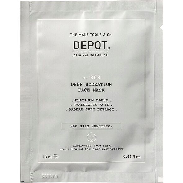 Milk Shake Set, Depot, 800 Skin Specifics No. 808, Hyaluronic Acid, Deeply Hydrating/Soothing & Revitalizing, Sheet Mask, For Face, Day, 12 pcs, 13 ml For Men