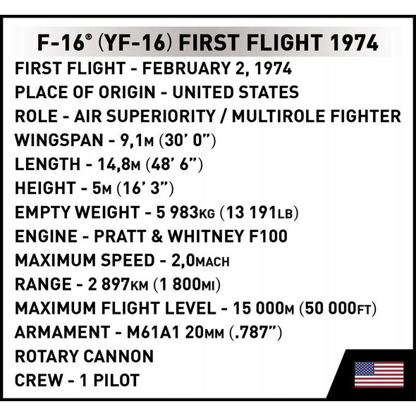 Cobi COBI 5892 Armed Forces Samolot myśliwsko-szturmowy F-16 (YF-16) First Flight 1974 375 klocków