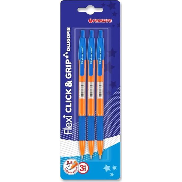 Penmate Długopis Flexi Clic&Grip 0,5mm 3 szt. PENMATE
