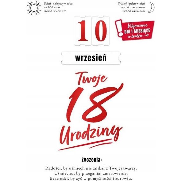 KUKARTKA Karnet Urodziny 18 wymienne cyfry