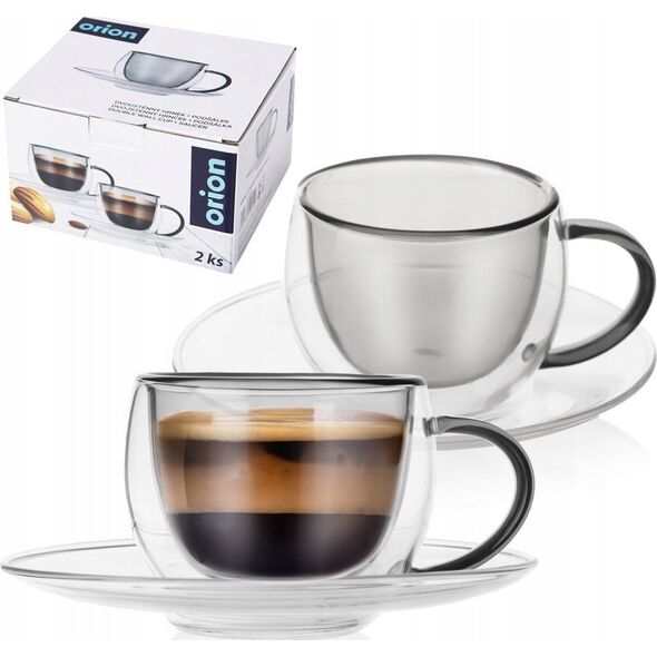 Orion Filiżanki termiczne ze spodkiem z podwójną ścianką do kawy espresso DOUBLE 90 ml 2 szt.