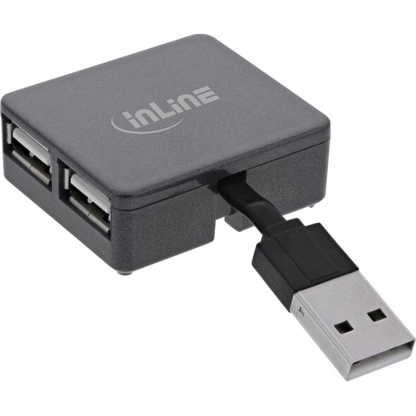 InLine InLine® USB 2.0 4-Port Hub, USB-A male to 4x USB-A female, black, 4cm, slim design