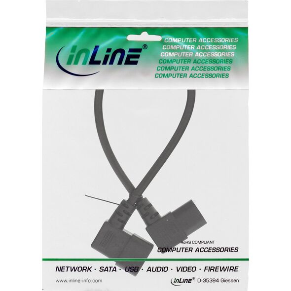 Kabel zasilający InLine InLine® Power cable, C13 to C14, black, 1,0m angled