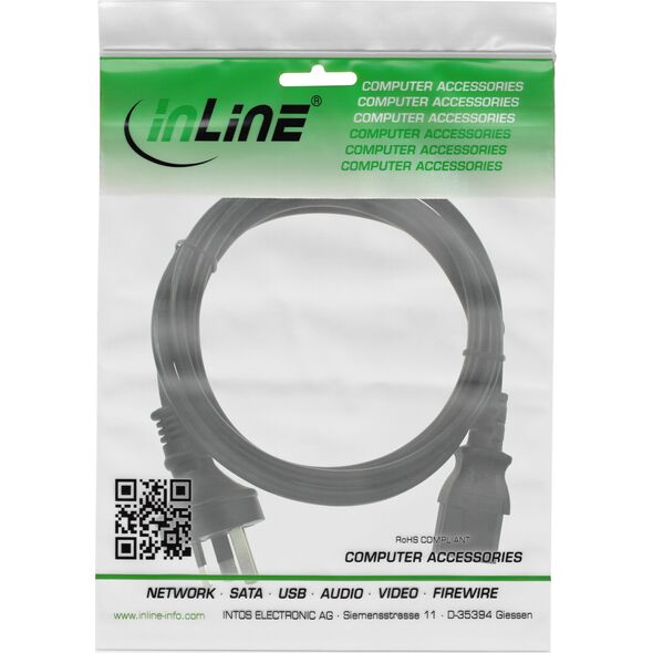Kabel zasilający InLine InLine® Power cable, Australia to 3pin IEC C13, black, 0,5m