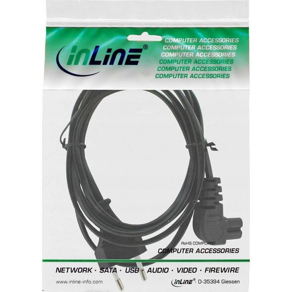Kabel zasilający InLine InLine® Power cable, Euro plug to Euro8 plug angeled, black, 0.5m