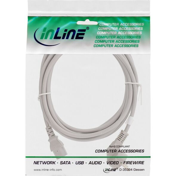 Kabel zasilający InLine InLine® Power cable, Schutzkontakt angled to 3pin IEC C13, grey, 1,0m
