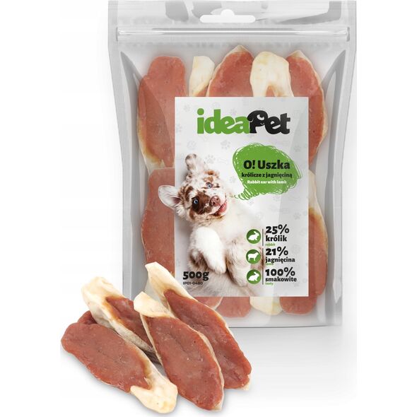 IdeaPet IDEAPET 500g USZKA KRÓLICZE Z JAGNIĘCINĄ