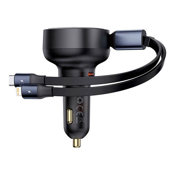 Baseus Enjoyment USB-C car charger with USB-C / Lightning cable 60 W (black)