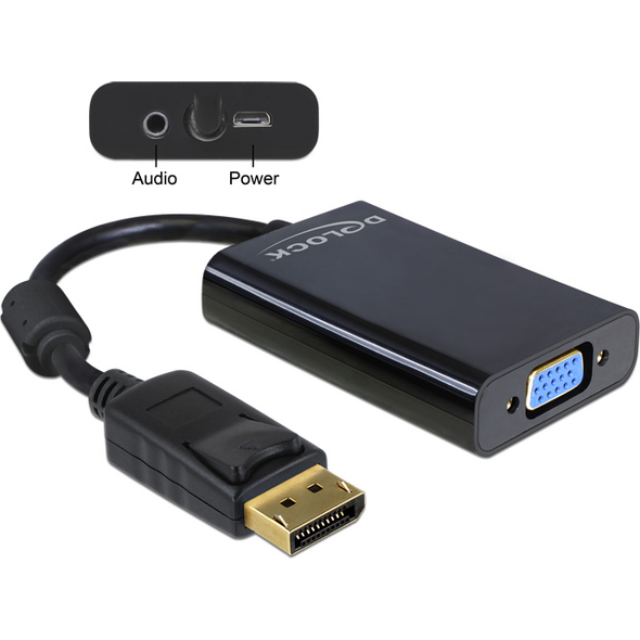 Adapter AV Delock DisplayPort - D-Sub (VGA) + Jack 3.5mm czarny (65439)