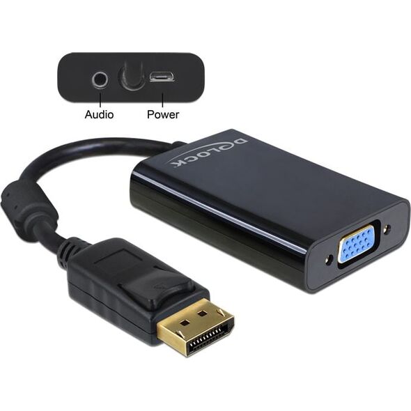 Adapter AV Delock DisplayPort - D-Sub (VGA) + Jack 3.5mm czarny (65439)