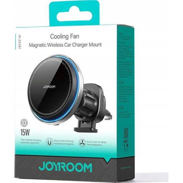Joyroom Joyroom uchwyt samochodowy do telefonu z ładowarką indukcyjną (kompatybilną z MagSafe) z wentylatorem na kratkę nawiewu - czarny (JR-ZS387)