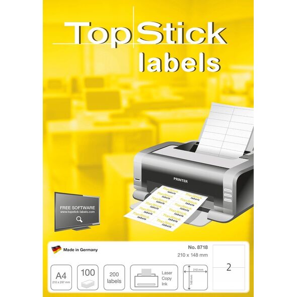 Herma Etiketter TopStick 210x148 mm (A5) hvid - (100 ark x 2 stk.)