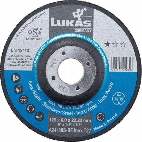Rottluff TARCZA WYPUKÅA T27 125*6.0*22 A24/30S-BF INOX PREMIUMFLEX
