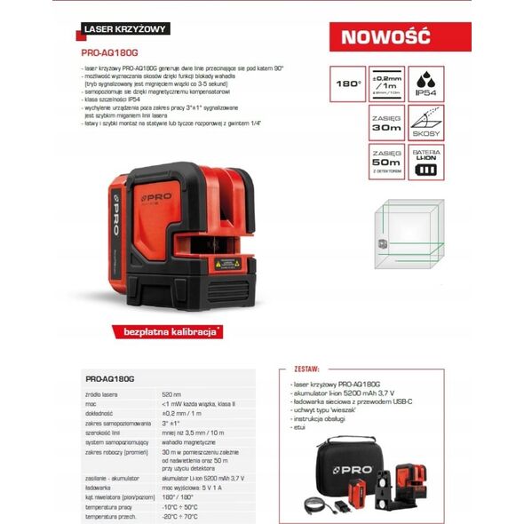 PRO LASER KRZYÅ»OWY AQ180G GREEN