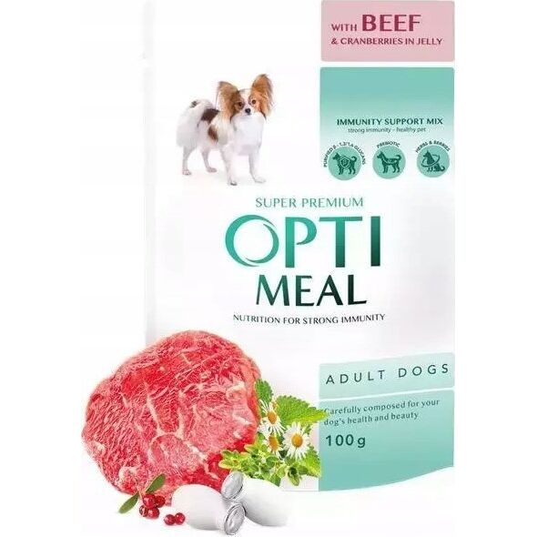 Synteza OPTIMEAL PIES sasz.100g ADULT WOŁOWINA    ŻURAWINA w galaretce /12