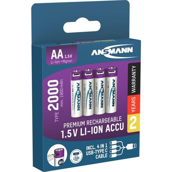 Ansmann ANSMANN 1312-0036 Li-Ion rechargeable batteries Mignon AA type 2000 (min. 1800 mAh) 4-pack box