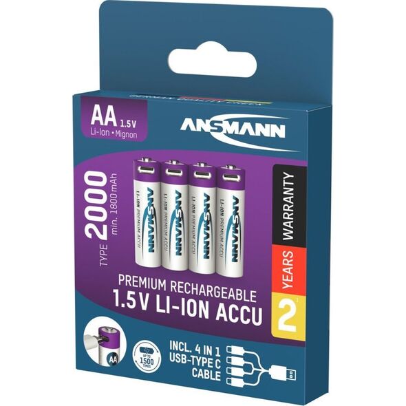 Ansmann ANSMANN 1312-0036 Li-Ion rechargeable batteries Mignon AA type 2000 (min. 1800 mAh) 4-pack box