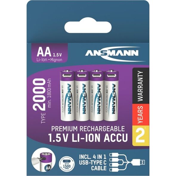 Ansmann ANSMANN 1312-0036 Li-Ion rechargeable batteries Mignon AA type 2000 (min. 1800 mAh) 4-pack box