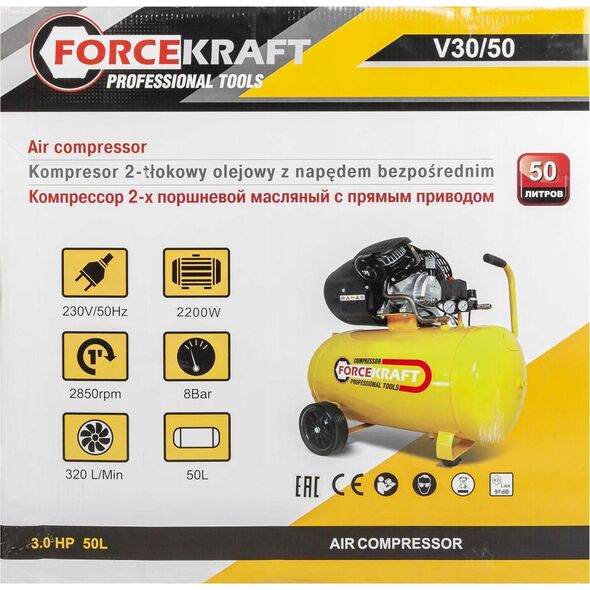 Sprężarka ROCKFORCE / WMC SPRĘŻARKA 50l 2-TŁOKOWA 2,2KW 8BAR 230V /FORCEKRAFT