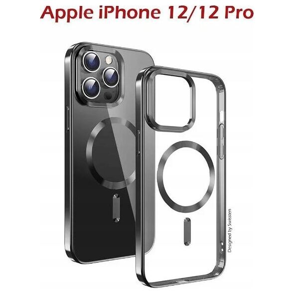 Swissten Clear Jelly Magstick Metallic for iPhone 12/12 Pro - Black