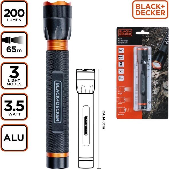 Latarka Black+Decker LATARKA TAKTYCZNA ALUMINIOWA 3,5W 200LUMENÓW BLACK + DECKER
