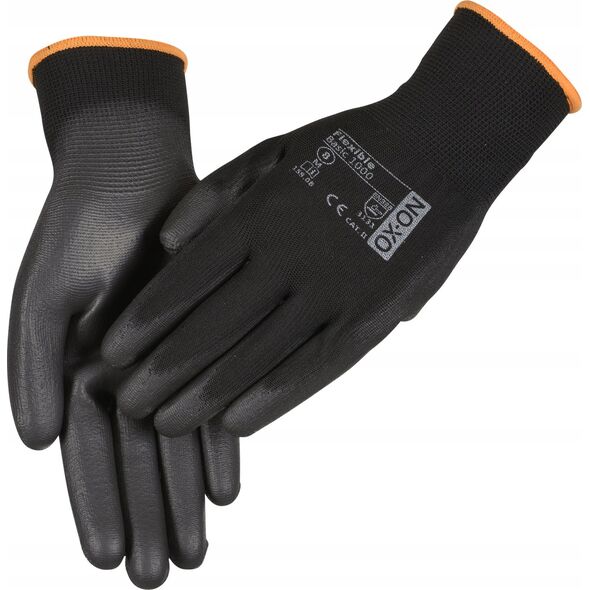 OX-ON handske Black Flex - Finger Coated, str. 9
