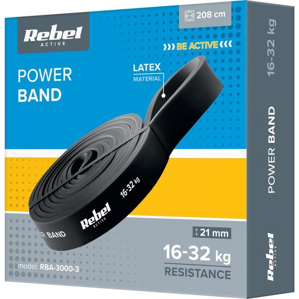 Rebel Guma do ćwiczeń lateksowa - Power Band PL-3, czarna 16-32 kg  REBEL ACTIVE