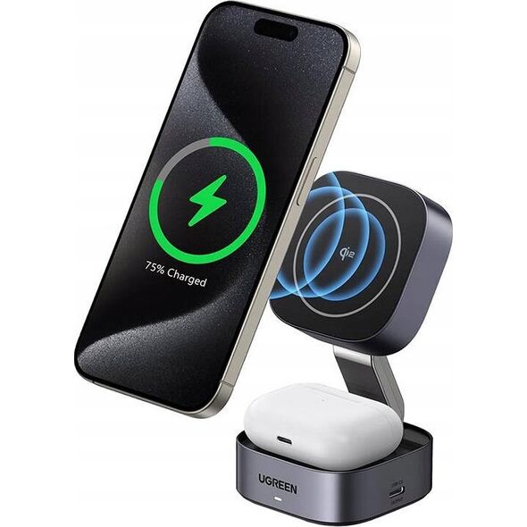 Ładowarka Ugreen Ładowarka indukcyjna Qi 2w1 UGREEN W702 iPhone, AirPods, 15W szara