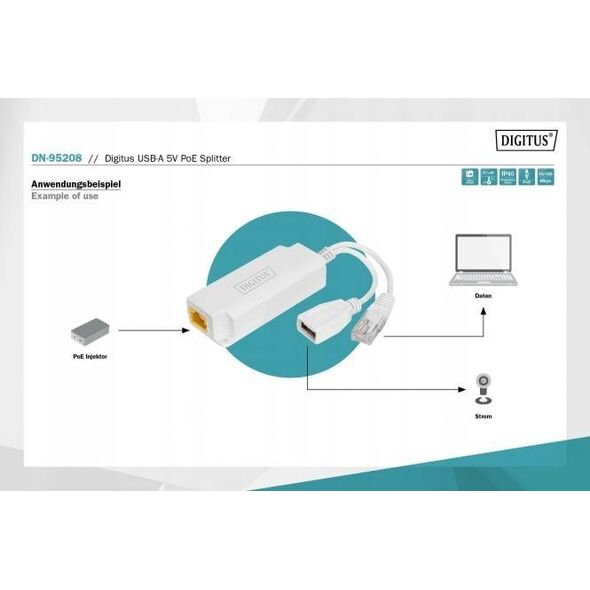 Adapter USB Digitus DIGITUS Digitus  USB-A 5V PoE Splitter