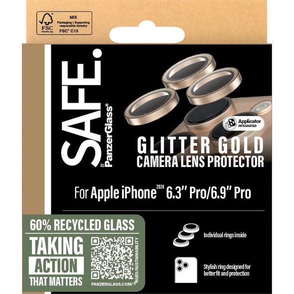PanzerGlass SAFE Camera  Protector Glitter Gold iPhone '24 6.1"  6.7"
