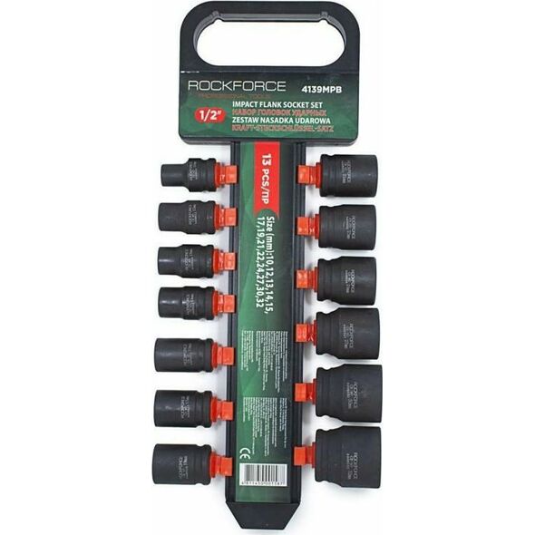 Rockforce ROCKFORCE NASADKI UDAROWE KRÓTKIE 13szt.1/2" 10-32mm /WIESZAK