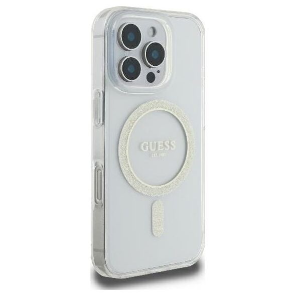 Guess Guess GUHMP16LHFGERET iPhone 16 Pro 6.3" przeźroczysty/transparent hardcase IML Glitter Circle MagSafe