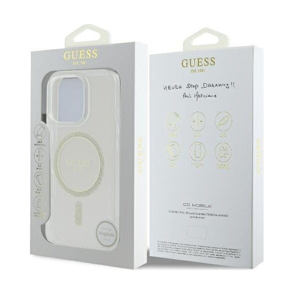 Guess Guess GUHMP16LHFGERET iPhone 16 Pro 6.3" przeźroczysty/transparent hardcase IML Glitter Circle MagSafe