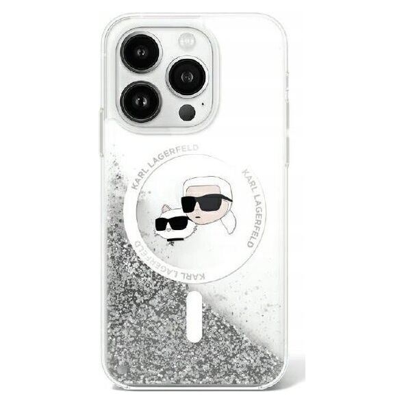 Karl Lagerfeld Karl Lagerfeld KLHMP15LLGKCSGH iPhone 15 Pro 6.1" hardcase transparent Liquid Glitter Karl&Choupette Head Magsafe