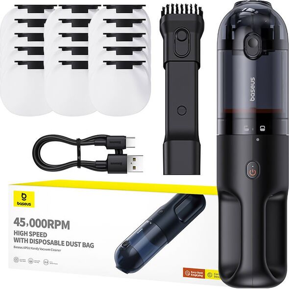 Odkurzacz ręczny Baseus Odkurzacz samochodowy bezprzewodowy mocny 85W Baseus AP01 15 worków 5000Pa USB-C - czarny