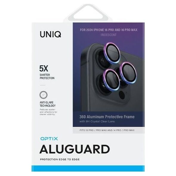 Uniq UNIQ Optix Aluminium Camera Lens Protector iPhone 16 Pro 6.3" / 16 Pro Max 6.9" iridescent szkło na obiektyw aparatu z aplikatorem