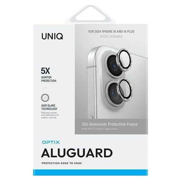 Uniq UNIQ Optix Aluminium Camera Lens Protector iPhone 16 6.1" / 16 Plus 6.7" white shimmer szkło na obiektyw aparatu z aplikatorem
