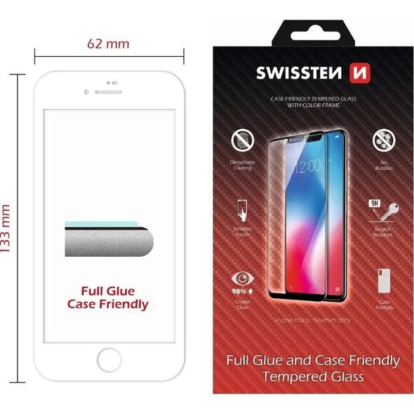 Swissten Swissten Full Face 5D Tempered Glass Aizsargstikls Pilnam Ekrānam Apple iPhone 7 / 8 Balts