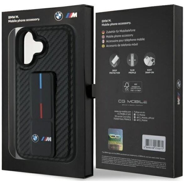 BMW BMW BMHCP16SGSPCCK iPhone 16 6.1" czarny/black hardcase M Grip Stand Smooth and Carbon