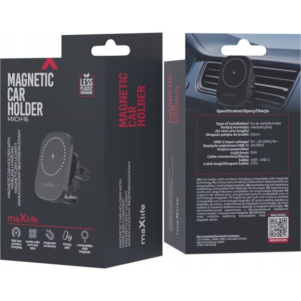 MaxLife  Maxlife phone car mount + wireless charger MXCH-16