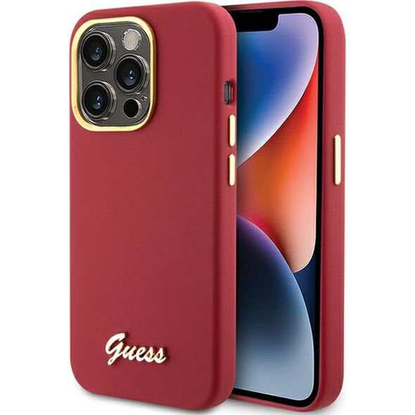 Guess Guess GUHCP16LSMBSLM iPhone 16 Pro 6.3" magenta hardcase Silicone Script Metal Logo