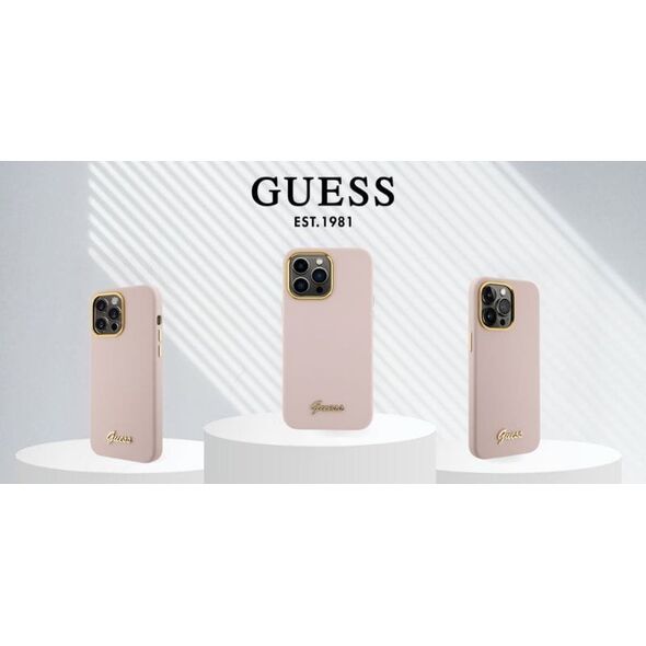 Guess Guess GUHCP16XSMBSLP iPhone 16 Pro Max 6.9" różowy/pink hardcase Silicone Script Metal Logo & Frame