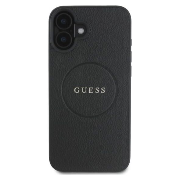 Guess Guess GUHMP16SPGHSMMK iPhone 16 6.1" czarny/black hardcase Grained Gold Ring MagSafe