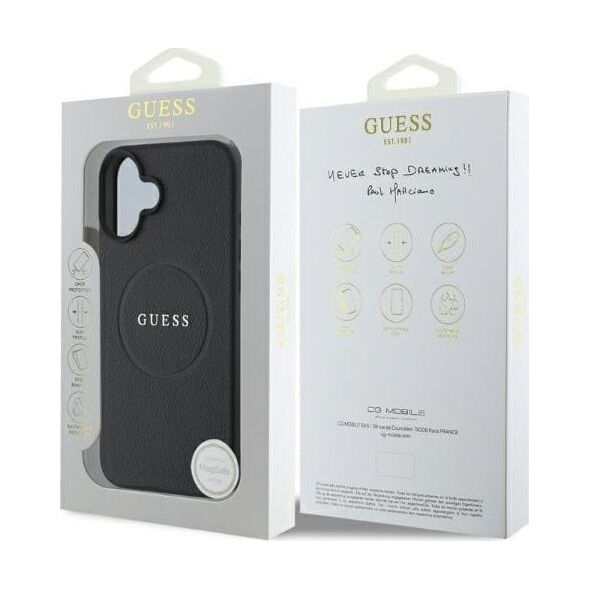 Guess Guess GUHMP16SPGHSMMK iPhone 16 6.1" czarny/black hardcase Grained Gold Ring MagSafe
