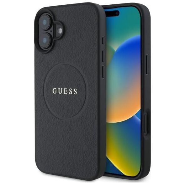 Guess Guess GUHMP16SPGHSMMK iPhone 16 6.1" czarny/black hardcase Grained Gold Ring MagSafe