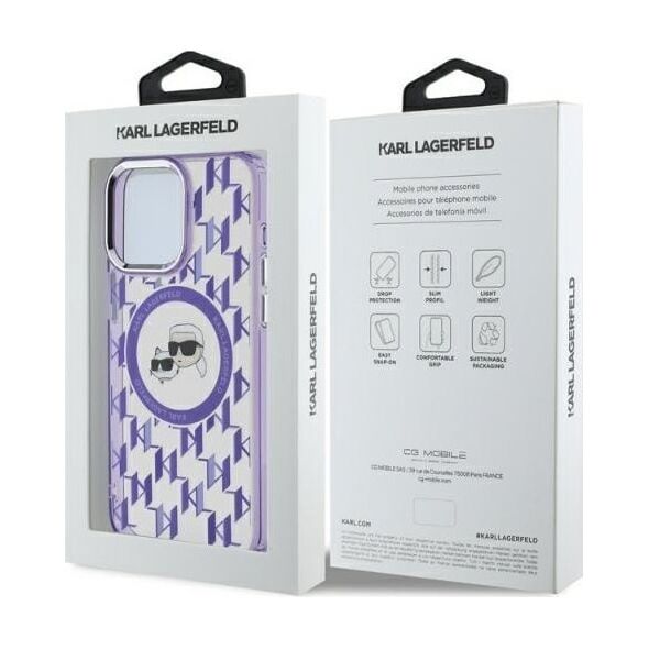 Karl Lagerfeld Karl Lagerfeld KLHMP15LHMCKMHU iPhone 15 Pro 6.1" fioletowy/purple IML Monogram Karl&Choupette Head MagSafe
