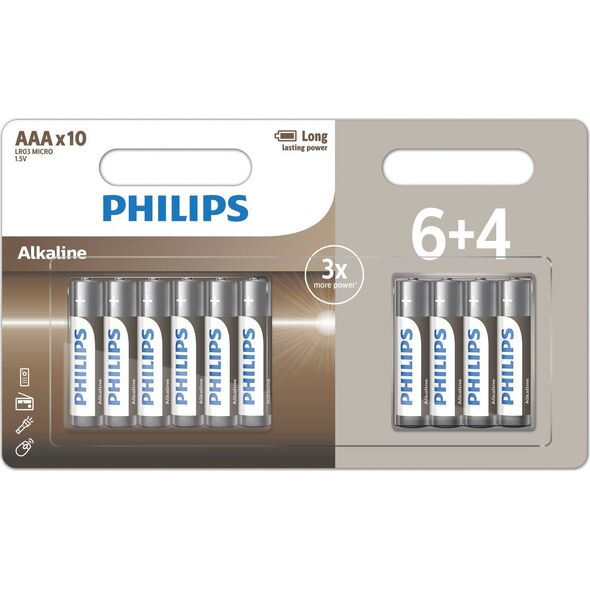 Philips Philips LR03A10BP/10, Single-use battery, AAA, Alkaline, 1.5 V, 10 pc(s), 5 year(s)
