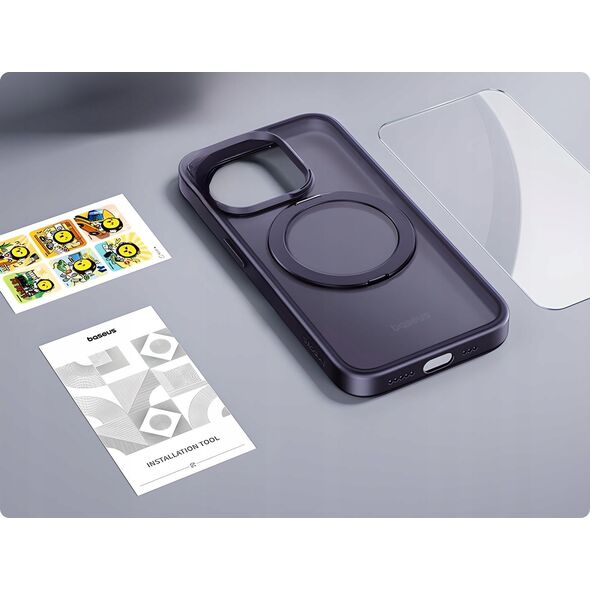 Baseus Etui z stojakiem Baseus SkyRing 360° dla iP 14 Pro +szkło hartowane i zestaw do czyszczenia (fioletowy)