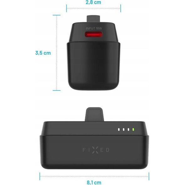 Powerbank Fixed Fixed | Zen 5 Plug-in Powerbank | FIXZEN-5PL-BK | 5000 mAh | USB-C: DC 5V/3A, 9V/2.22A, 12V/1.67A 20W MAX | Black
